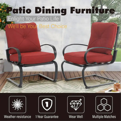 Metal Outdoor Patio Dining Sets 7 Pieces, 6 Spring Motion Chairs with Cushions and 1 Rectangular Metal Table