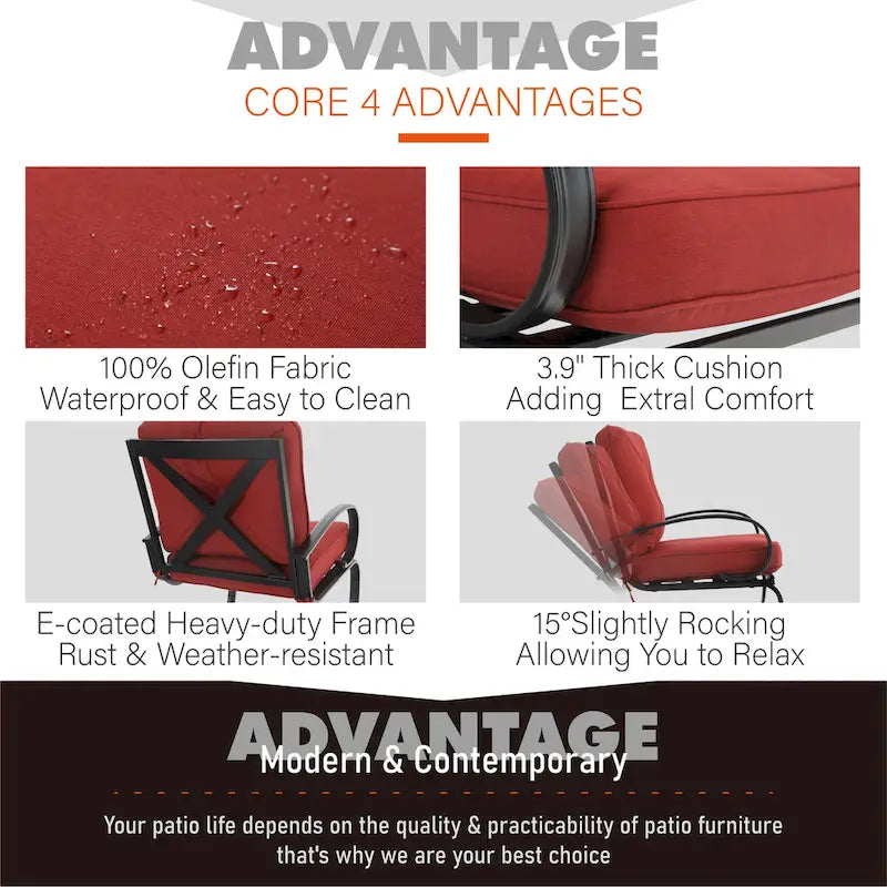 Metal Outdoor Patio Dining Sets 7 Pieces, 6 Spring Motion Chairs with Cushions and 1 Rectangular Metal Table