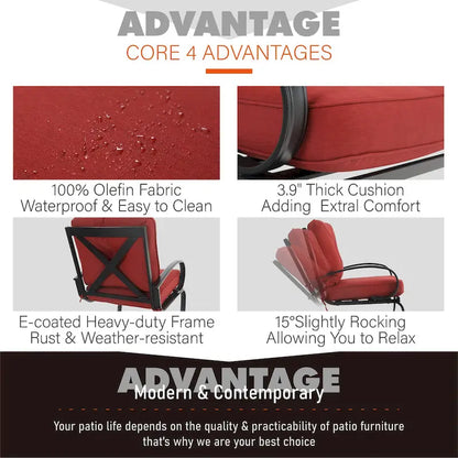 Metal Outdoor Patio Dining Sets 7 Pieces, 6 Spring Motion Chairs with Cushions and 1 Rectangular Metal Table