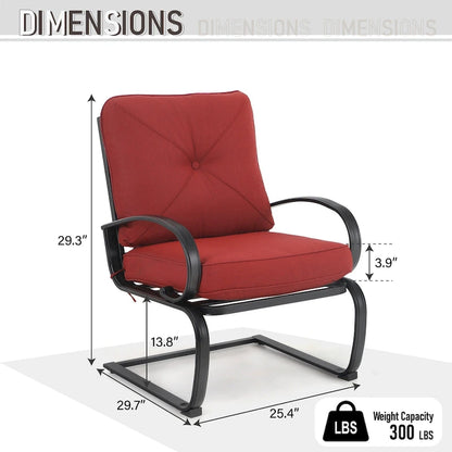 Metal Outdoor Patio Dining Sets 7 Pieces, 6 Spring Motion Chairs with Cushions and 1 Rectangular Metal Table