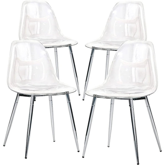 Modern Plastic Shell Accent Side Chairs with metal Legs, Transparent