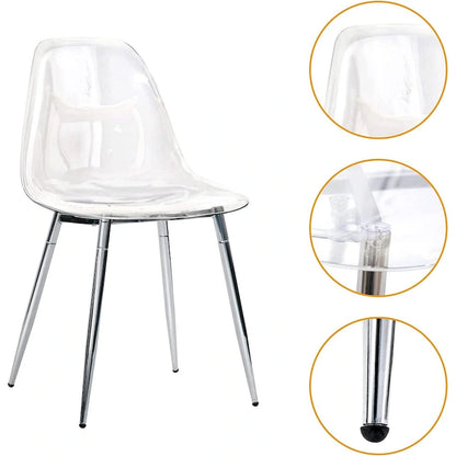 Modern Plastic Shell Accent Side Chairs with metal Legs, Transparent