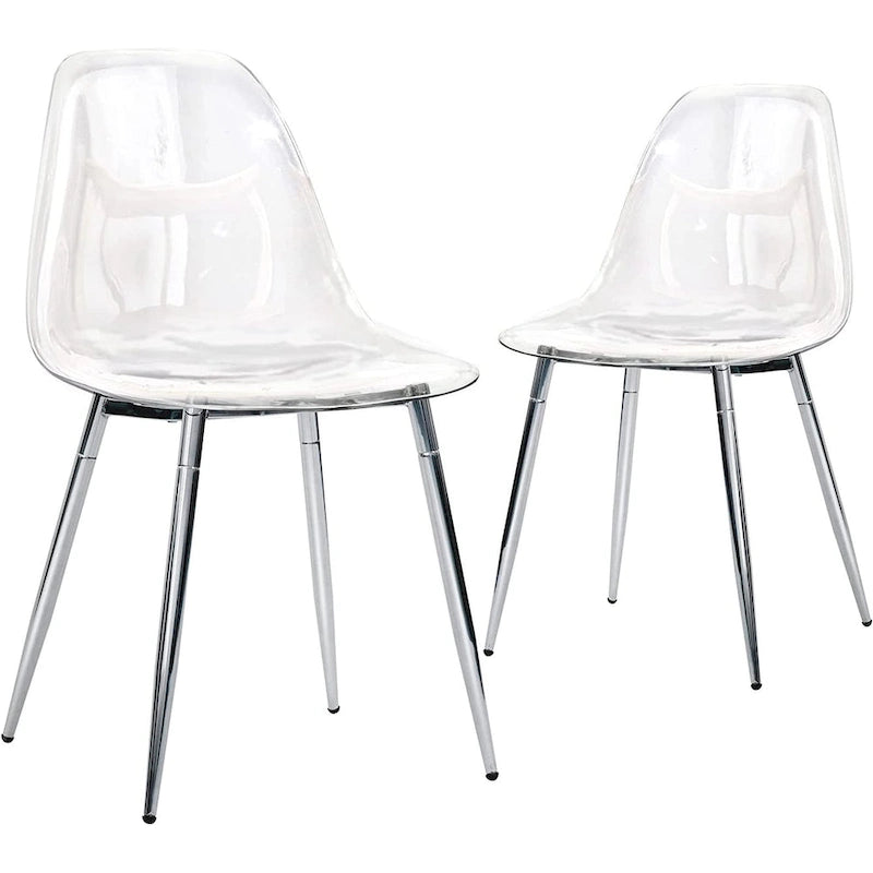 Modern Plastic Shell Accent Side Chairs with metal Legs, Transparent