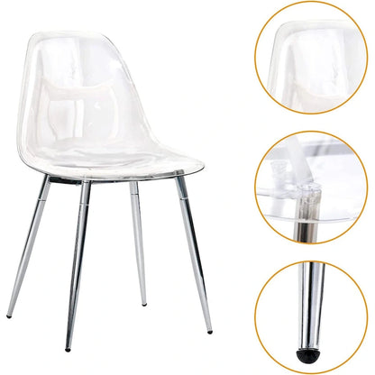 Modern Plastic Shell Accent Side Chairs with metal Legs, Transparent