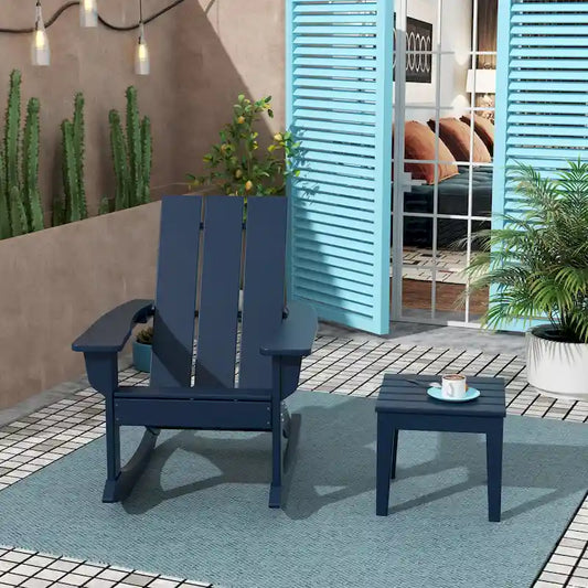 Polytrends Shoreside Modern Eco-Friendly All Weather Poly Adirondack Rocking Chair with Side Table (2-Piece Set)