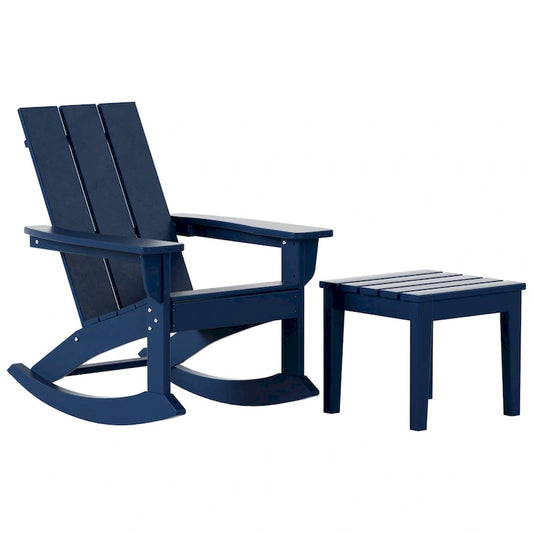 Polytrends Shoreside Modern Eco-Friendly All Weather Poly Adirondack Rocking Chair with Side Table (2-Piece Set)
