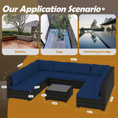 UPHA 9 Pieces Patio Furniture Set Outdoor Sectional Sofa Set, Brown PE Rattan Wicker Conversation Set with Coffee Table