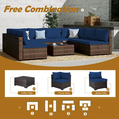 UPHA 9 Pieces Patio Furniture Set Outdoor Sectional Sofa Set, Brown PE Rattan Wicker Conversation Set with Coffee Table