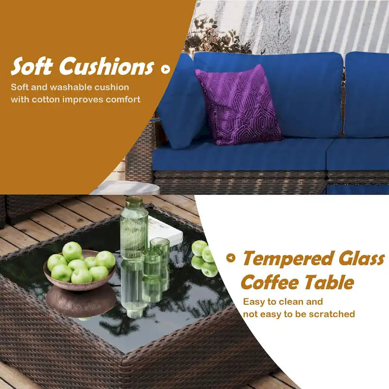 UPHA 9 Pieces Patio Furniture Set Outdoor Sectional Sofa Set, Brown PE Rattan Wicker Conversation Set with Coffee Table