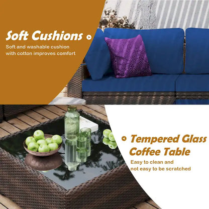 UPHA 9 Pieces Patio Furniture Set Outdoor Sectional Sofa Set, Brown PE Rattan Wicker Conversation Set with Coffee Table