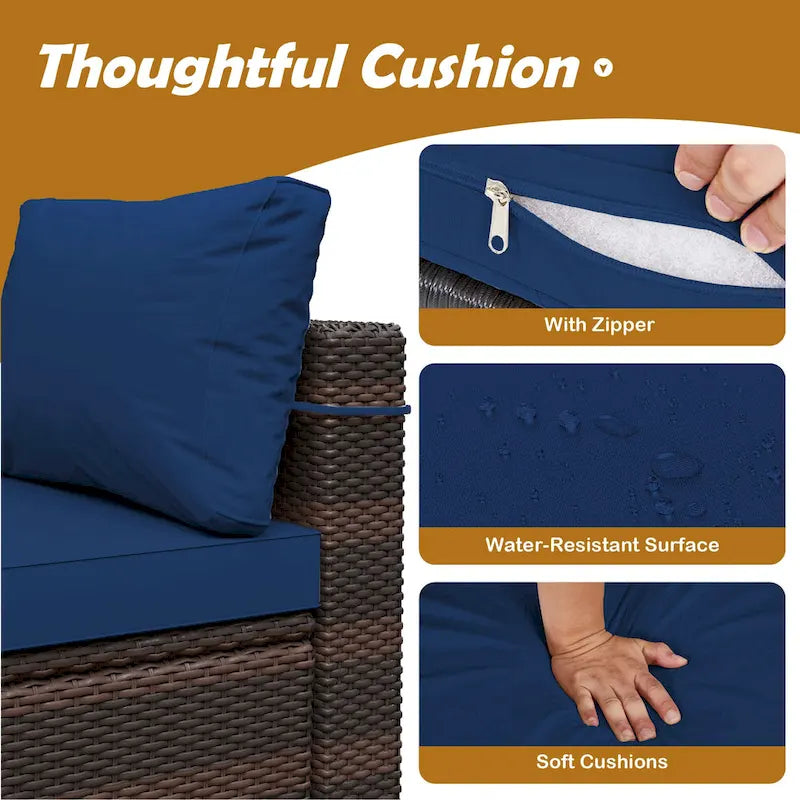 UPHA 9 Pieces Patio Furniture Set Outdoor Sectional Sofa Set, Brown PE Rattan Wicker Conversation Set with Coffee Table