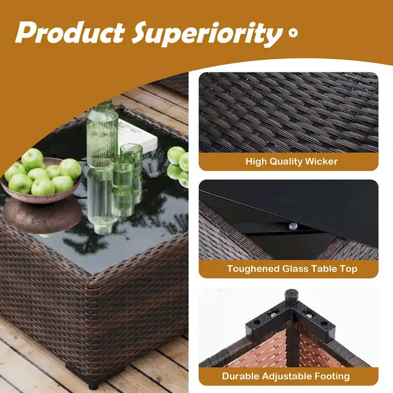 UPHA 9 Pieces Patio Furniture Set Outdoor Sectional Sofa Set, Brown PE Rattan Wicker Conversation Set with Coffee Table