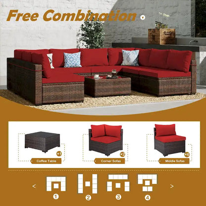 UPHA 9 Pieces Patio Furniture Set Outdoor Sectional Sofa Set, Brown PE Rattan Wicker Conversation Set with Coffee Table