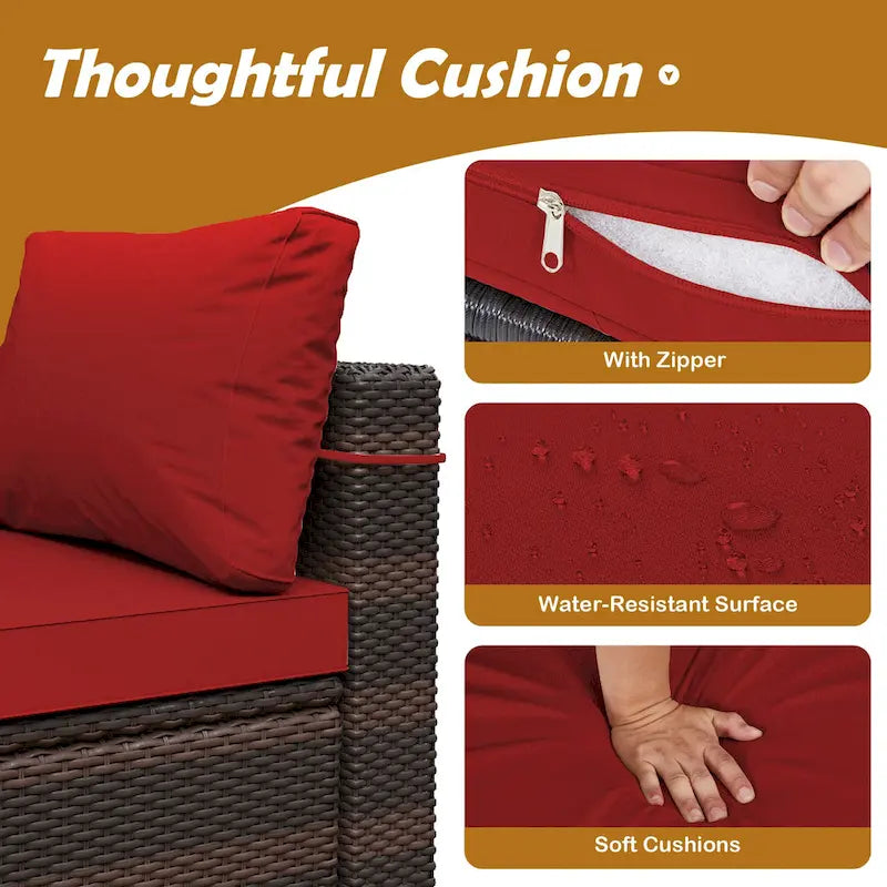 UPHA 9 Pieces Patio Furniture Set Outdoor Sectional Sofa Set, Brown PE Rattan Wicker Conversation Set with Coffee Table