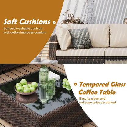 UPHA 9 Pieces Patio Furniture Set Outdoor Sectional Sofa Set, Brown PE Rattan Wicker Conversation Set with Coffee Table