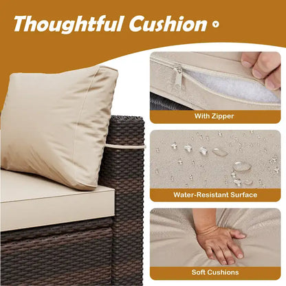 UPHA 9 Pieces Patio Furniture Set Outdoor Sectional Sofa Set, Brown PE Rattan Wicker Conversation Set with Coffee Table