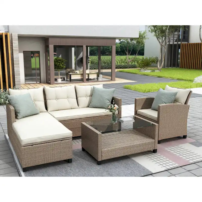 Patio Furniture Sets, 4 Piece Conversation Set Wicker Rattan Sectional Sofa