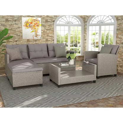 Patio Furniture Sets, 4 Piece Conversation Set Wicker Rattan Sectional Sofa