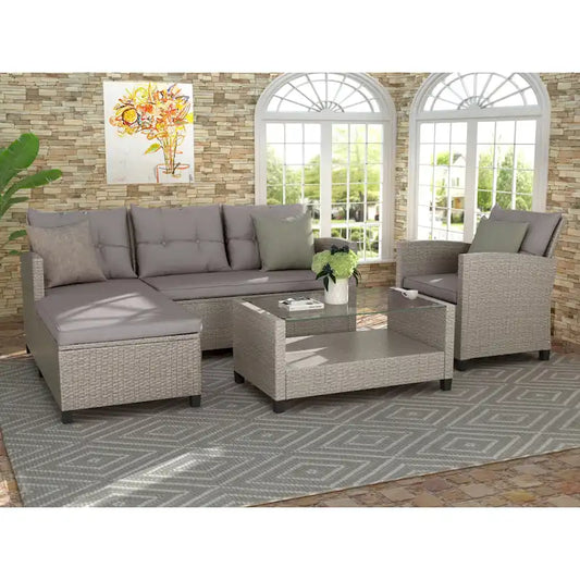 Patio Furniture Sets, 4 Piece Conversation Set Wicker Rattan Sectional Sofa