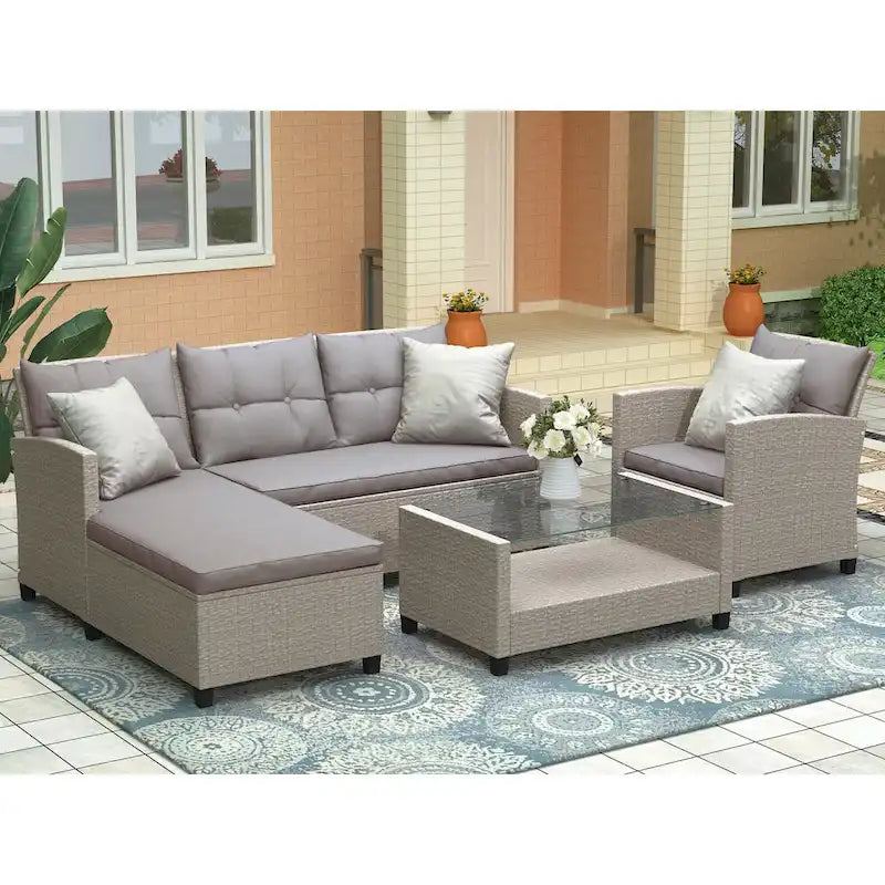 Patio Furniture Sets, 4 Piece Conversation Set Wicker Rattan Sectional Sofa