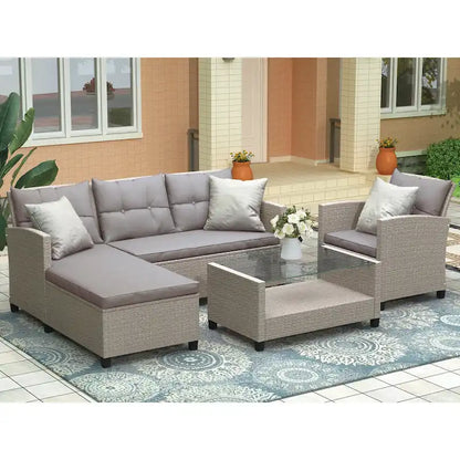 Patio Furniture Sets, 4 Piece Conversation Set Wicker Rattan Sectional Sofa