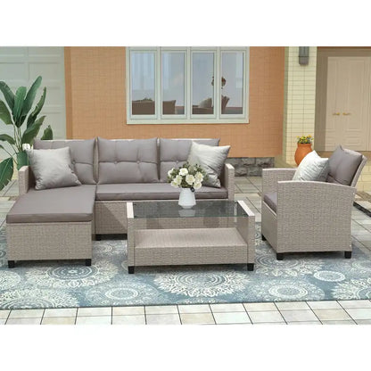 Patio Furniture Sets, 4 Piece Conversation Set Wicker Rattan Sectional Sofa