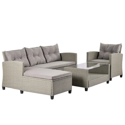 Patio Furniture Sets, 4 Piece Conversation Set Wicker Rattan Sectional Sofa