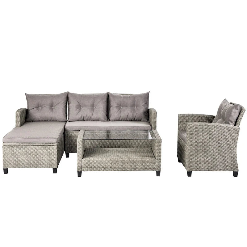 Patio Furniture Sets, 4 Piece Conversation Set Wicker Rattan Sectional Sofa