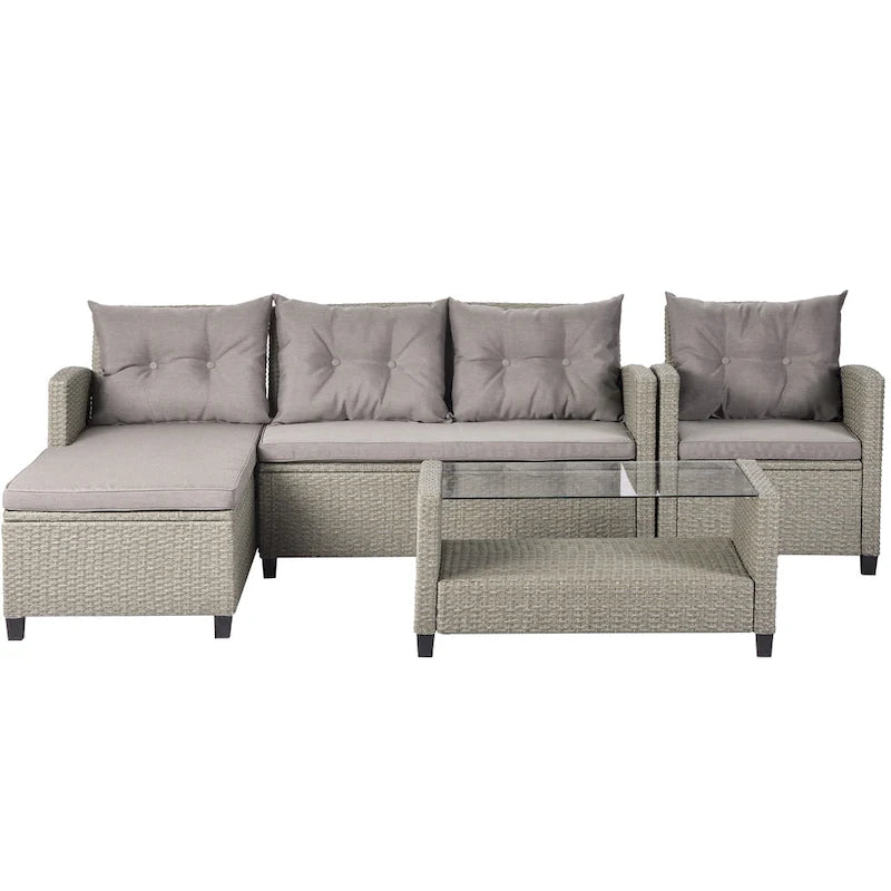 Patio Furniture Sets, 4 Piece Conversation Set Wicker Rattan Sectional Sofa