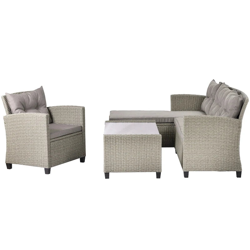 Patio Furniture Sets, 4 Piece Conversation Set Wicker Rattan Sectional Sofa
