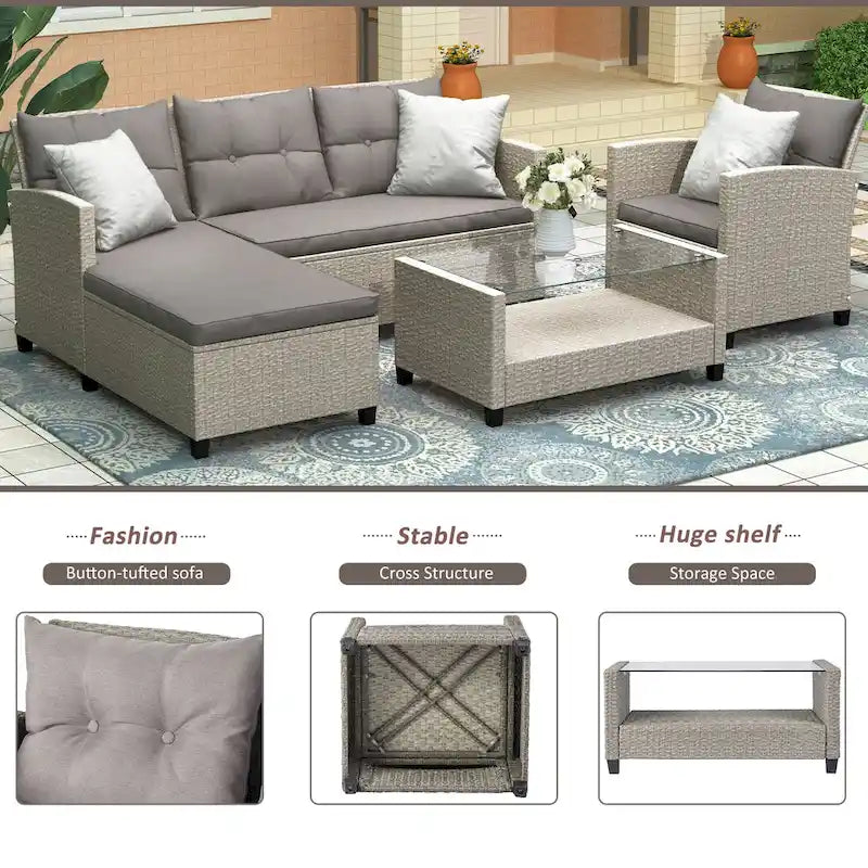 Patio Furniture Sets, 4 Piece Conversation Set Wicker Rattan Sectional Sofa