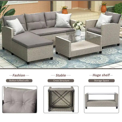 Patio Furniture Sets, 4 Piece Conversation Set Wicker Rattan Sectional Sofa