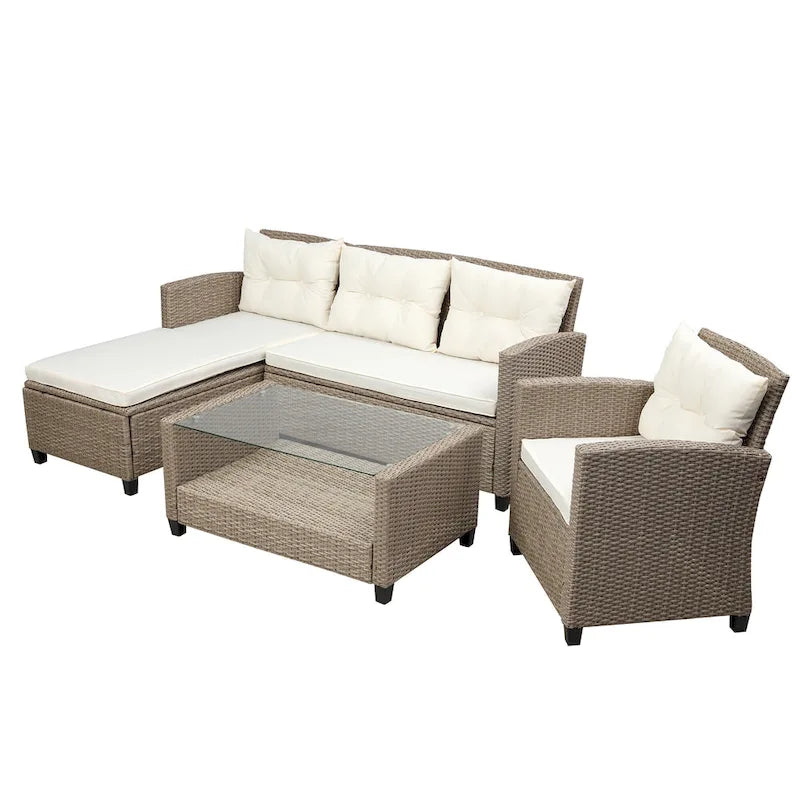 Patio Furniture Sets, 4 Piece Conversation Set Wicker Rattan Sectional Sofa