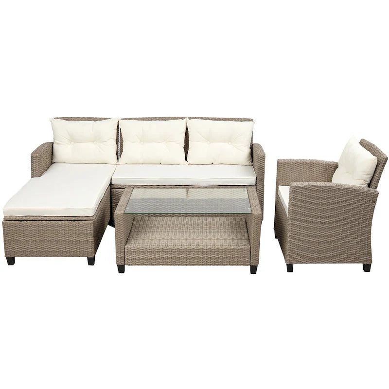 Patio Furniture Sets, 4 Piece Conversation Set Wicker Rattan Sectional Sofa