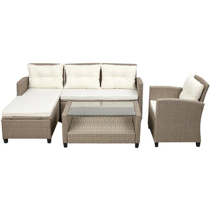 Patio Furniture Sets, 4 Piece Conversation Set Wicker Rattan Sectional Sofa