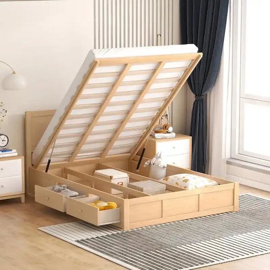 Wood Platform Bed with Underneath Storage and 2 Drawers