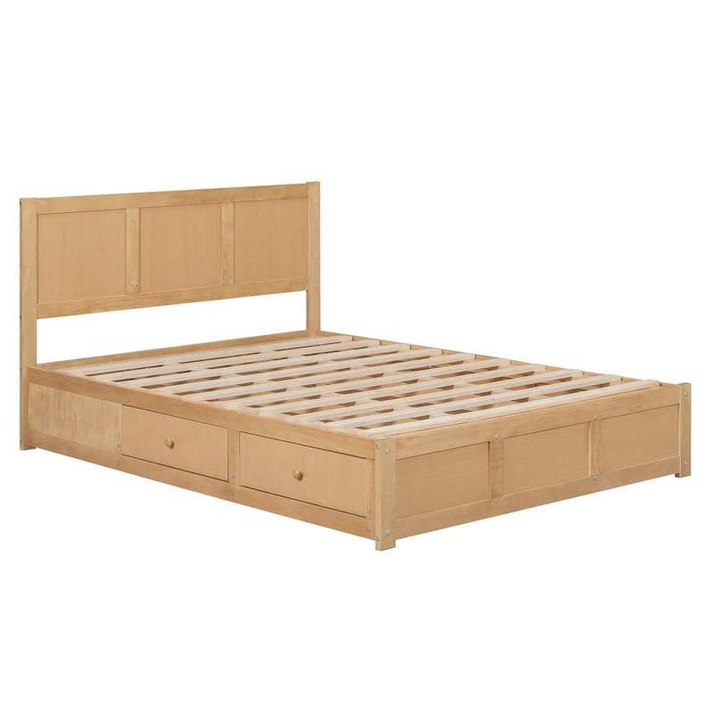 Wood Platform Bed with Underneath Storage and 2 Drawers