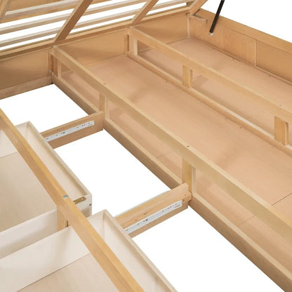 Wood Platform Bed with Underneath Storage and 2 Drawers