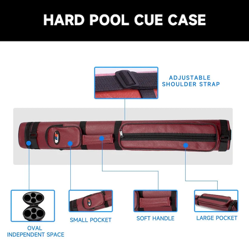 GSE? 2x2 Oval Hard Billiard Pool Cue Stick Carrying Case, Billiard Cue Case Holds 2 Butts/2 Shafts (5 Colors)