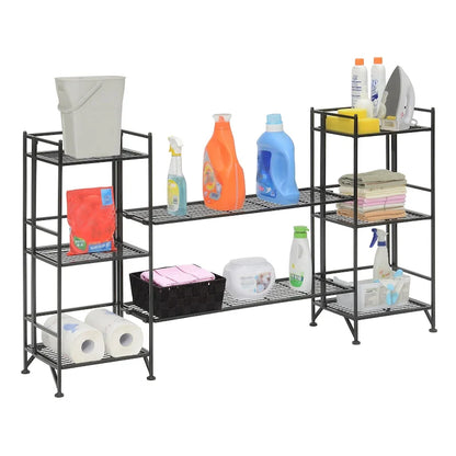 Xtra Storage 3 Tier Folding Metal Shelves with Set of 2 Deluxe Extension Shelves