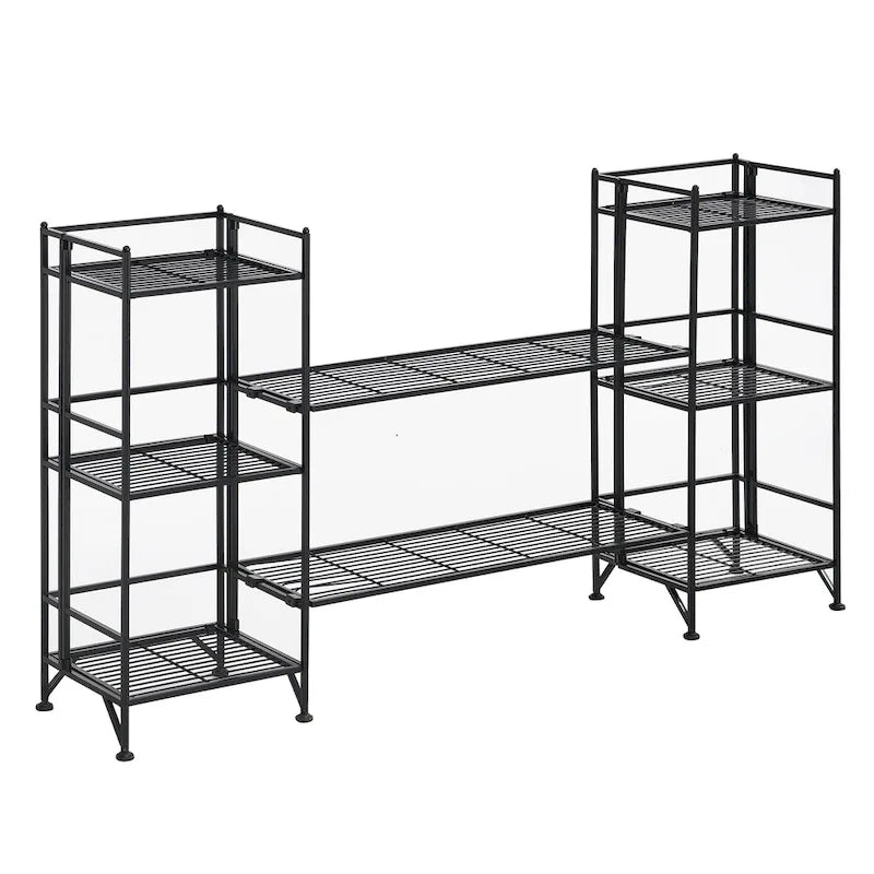 Xtra Storage 3 Tier Folding Metal Shelves with Set of 2 Deluxe Extension Shelves