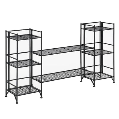 Xtra Storage 3 Tier Folding Metal Shelves with Set of 2 Deluxe Extension Shelves