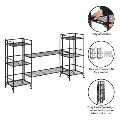 Xtra Storage 3 Tier Folding Metal Shelves with Set of 2 Deluxe Extension Shelves