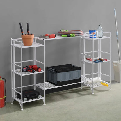 Xtra Storage 3 Tier Folding Metal Shelves with Set of 2 Deluxe Extension Shelves
