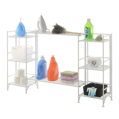 Xtra Storage 3 Tier Folding Metal Shelves with Set of 2 Deluxe Extension Shelves