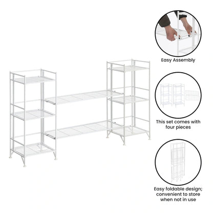Xtra Storage 3 Tier Folding Metal Shelves with Set of 2 Deluxe Extension Shelves