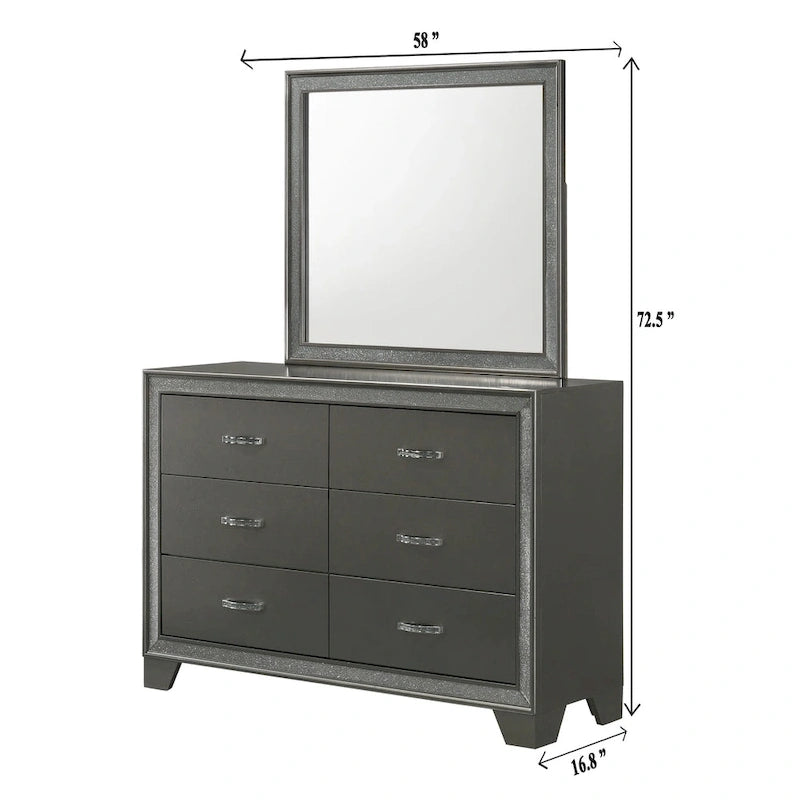 Hoyt 5 Piece Dark Gray Faux Leather Upholstered Tufted Panel Bedroom Set