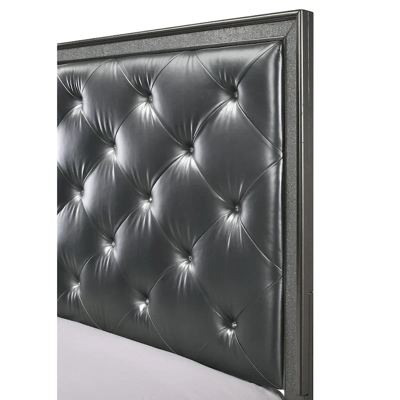 Hoyt 5 Piece Dark Gray Faux Leather Upholstered Tufted Panel Bedroom Set