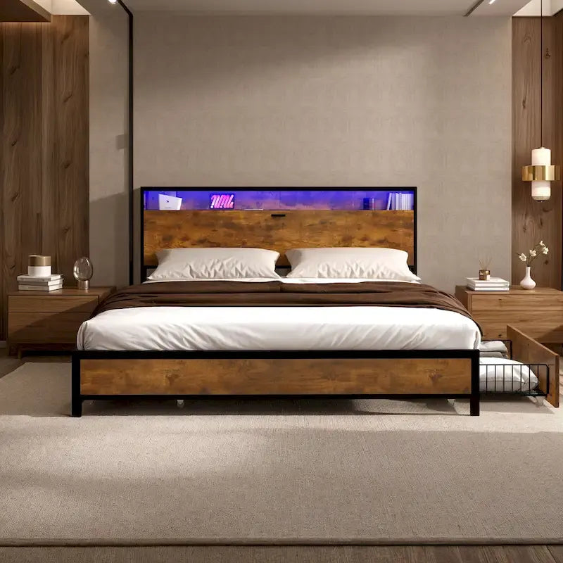 Moasis Vintage Brown King Bed Frame