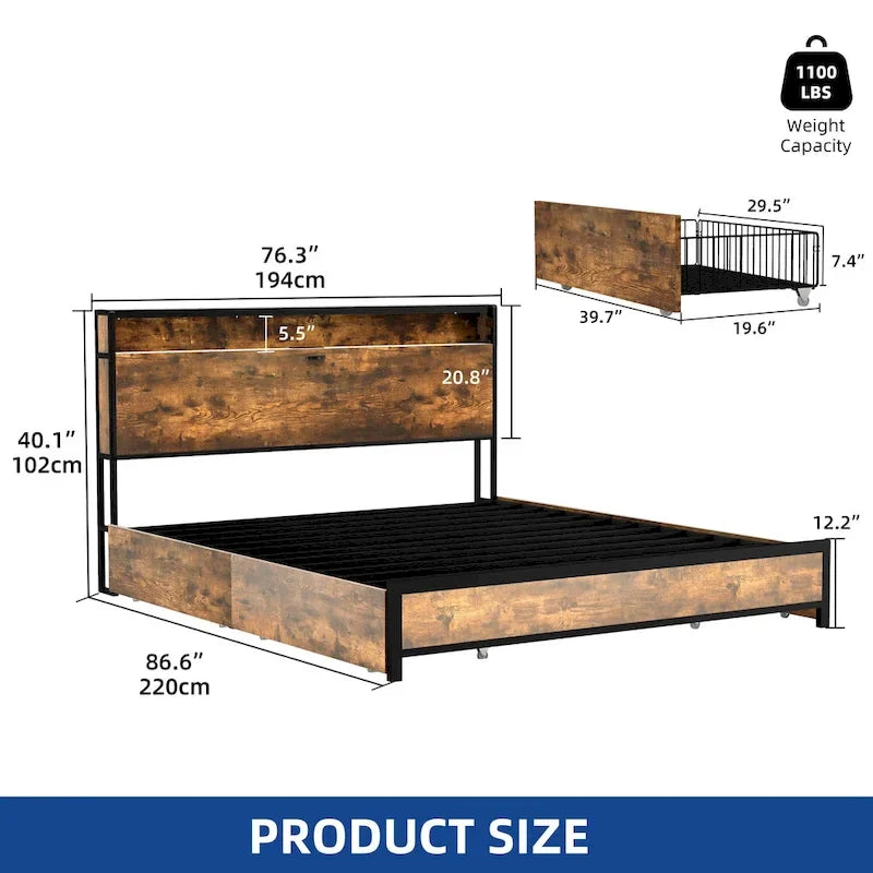 Moasis Vintage Brown King Bed Frame